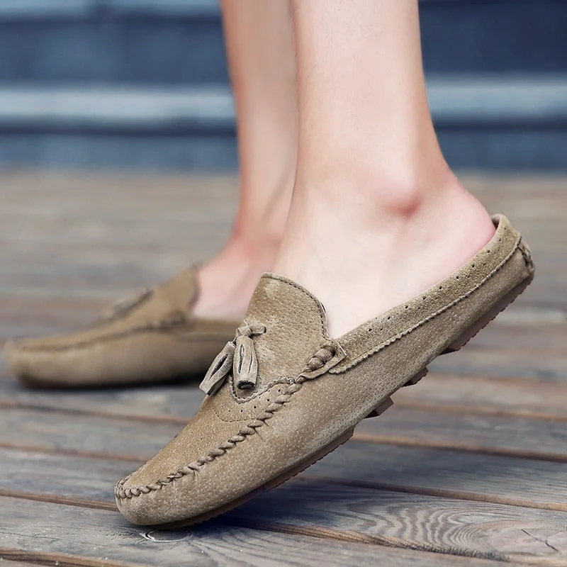 Half Shoes For Men Moccasins Summer Shoes Brand Handmade Fashion Slipon Male Driving Shoes Suede Leather Slippers Mens Loafers