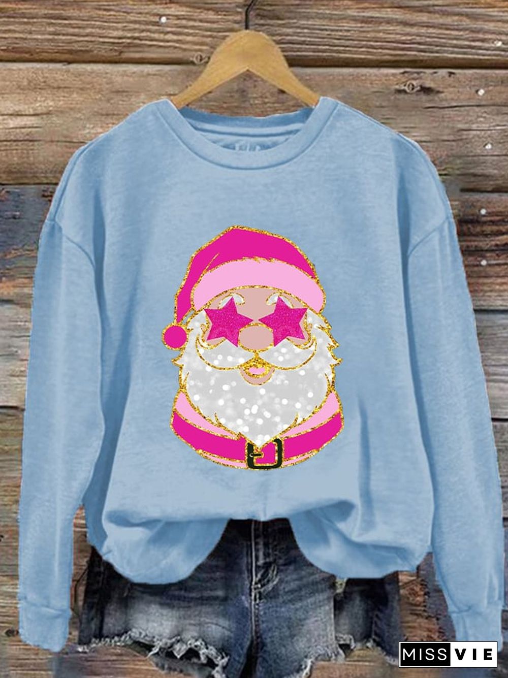 Women's Pink Santa Print Sweatshirt