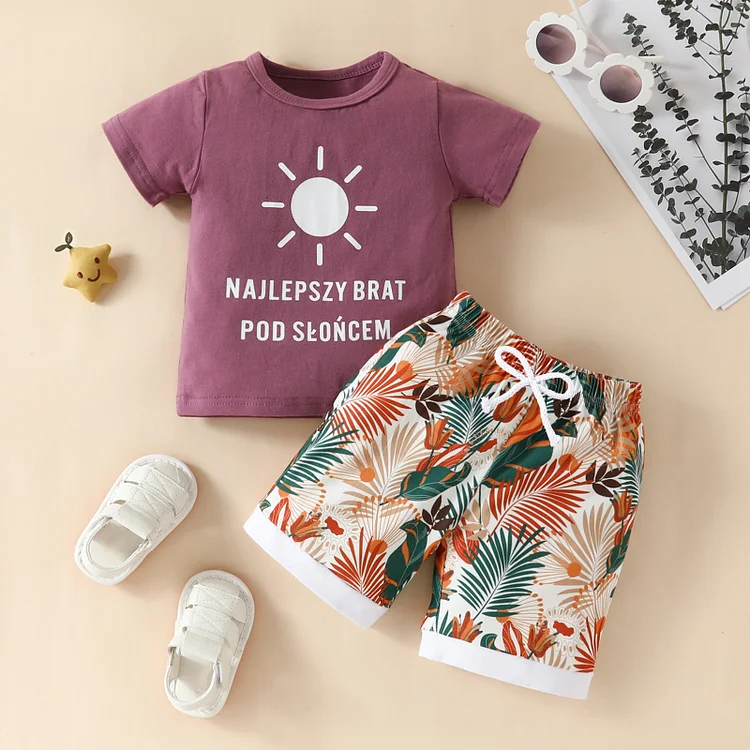 Baby Boy Printed Tops Leaves Shorts Set