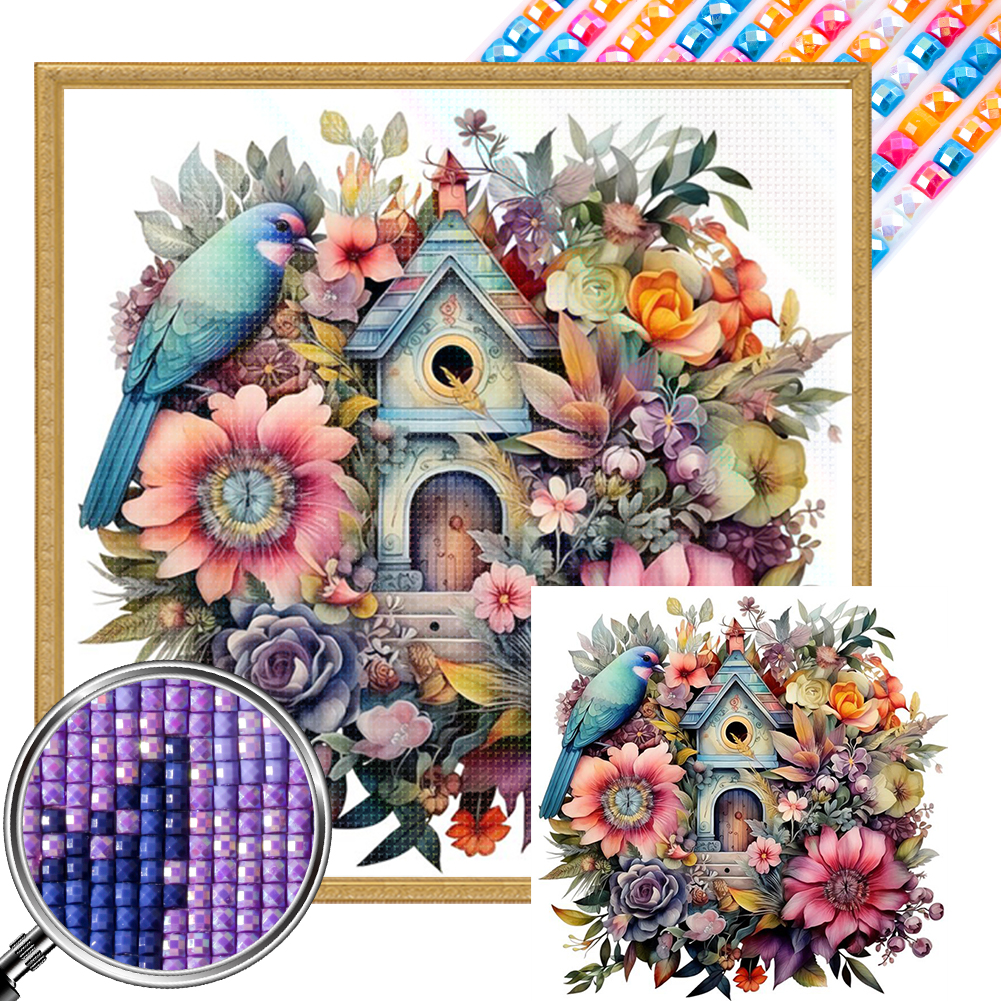 Flower And Bird House 40*40cm(picture) full square drill diamond painting with 3 to 5 colors of AB drills