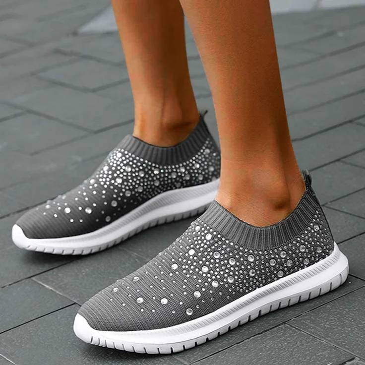Women's Crystal Breathable Orthopedic Arch Support Slip-On Walking Sneakers Shoes