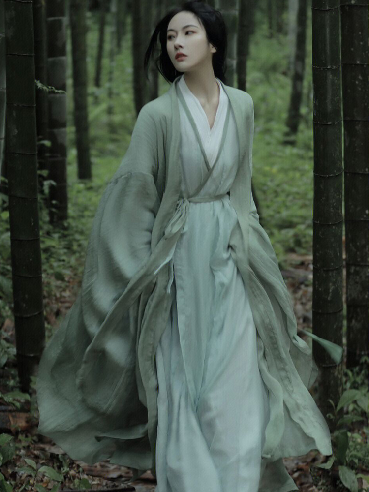Wei Jin dynasty hanfu green hanfu dress Set - Linyancuiyin 林烟翠影 Stupa Stones
