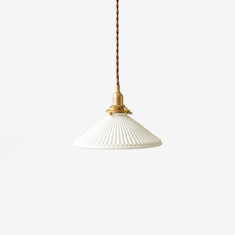 Eden Fluted White Shade With Brass Fitting midcentury Pendant Light