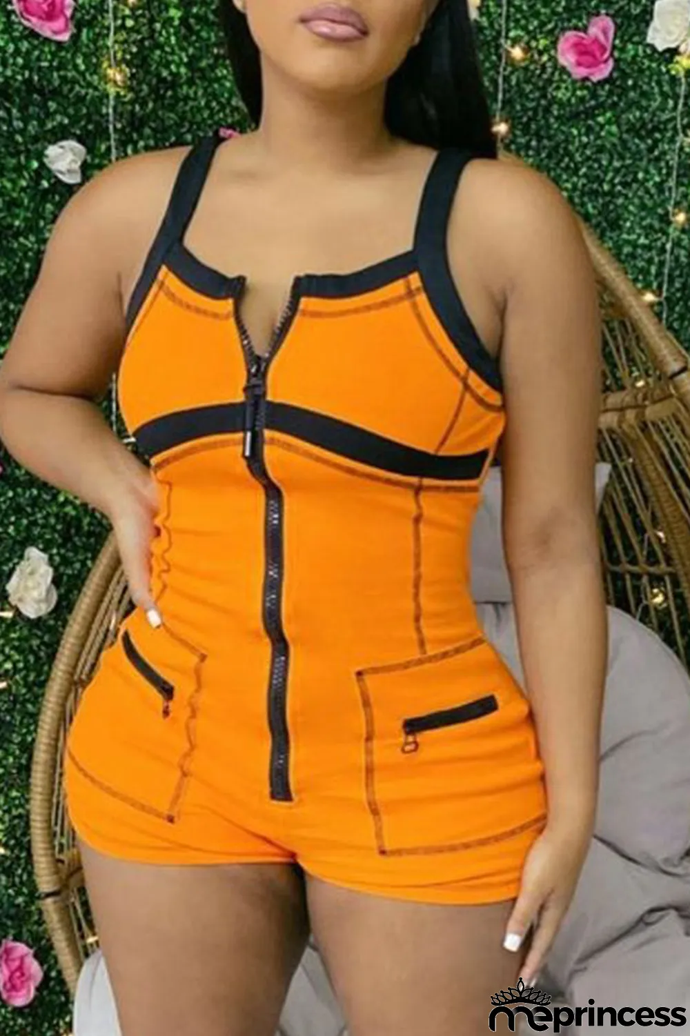 Yellow Casual Solid Split Joint Zipper Collar Skinny Jumpsuits