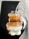 Cute Bear Glass Cup Cartoon Bear Shaped Coffee Mug Beverage Glasses (No Straw)