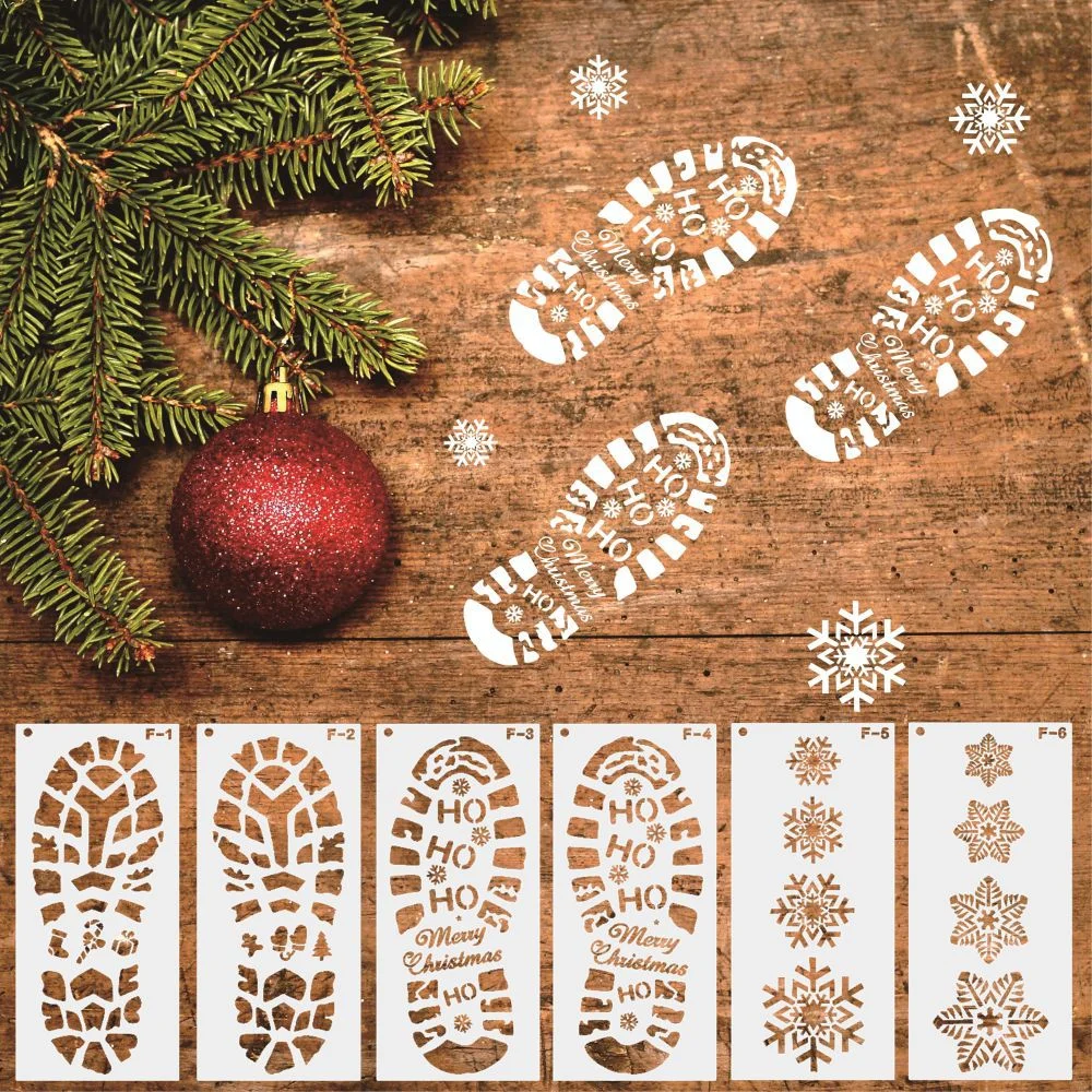 Christmas Gift Santa Footprint Stencils Christmas Snowflake Stencils Template Reusable Christmas Drawing Painting Template Xmas Gift Home Decor