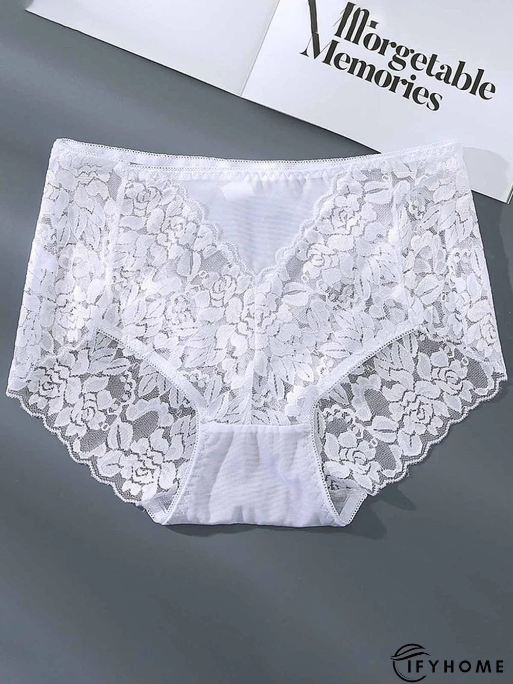 Sexy Lace Mesh Hollow Hollow Breathable Cotton Crotch Mid Waist Brief Plus Size | IFYHOME