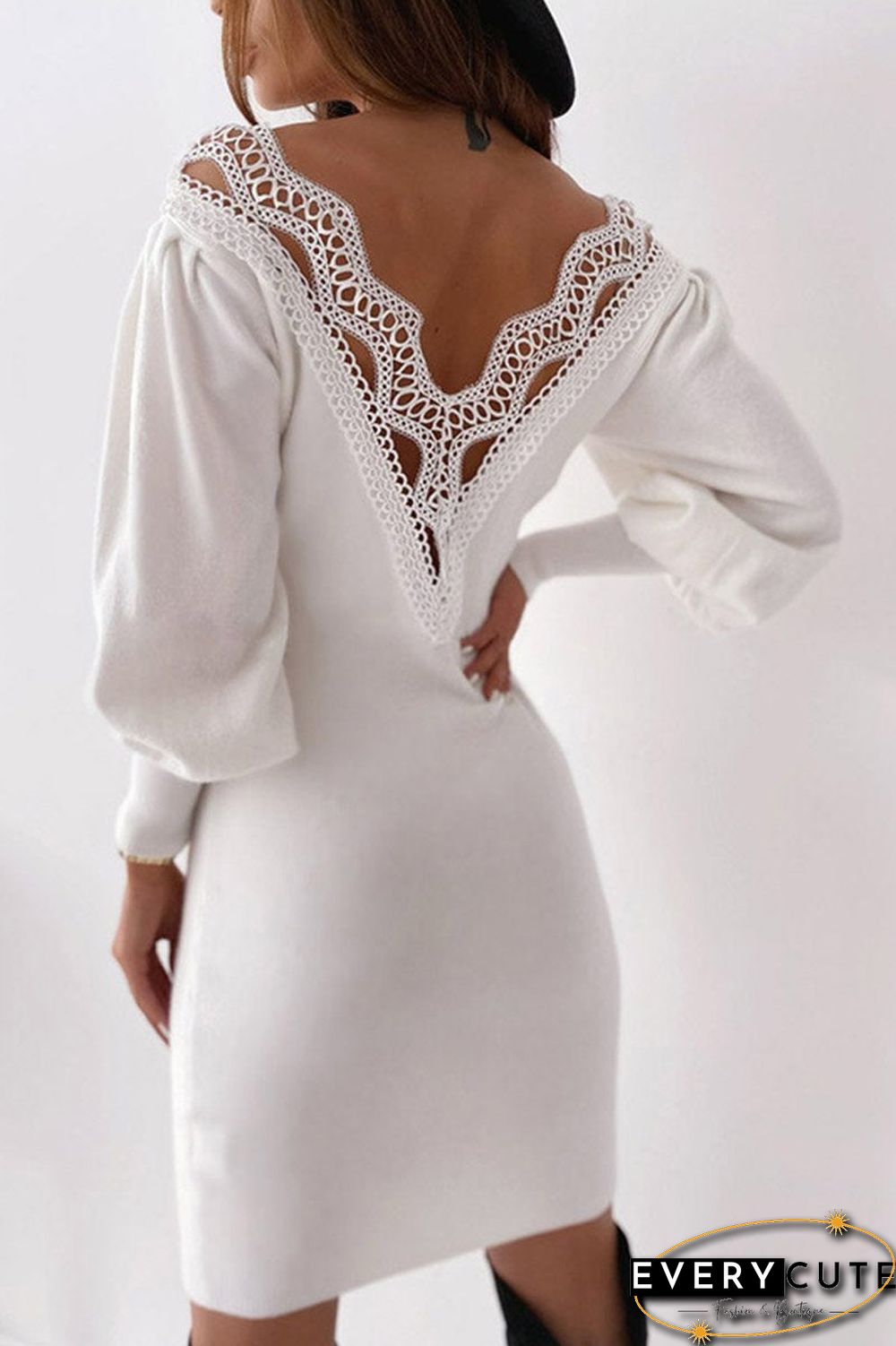 Solid Long Sleeves Knee Casual Elegant Sweater Dresses