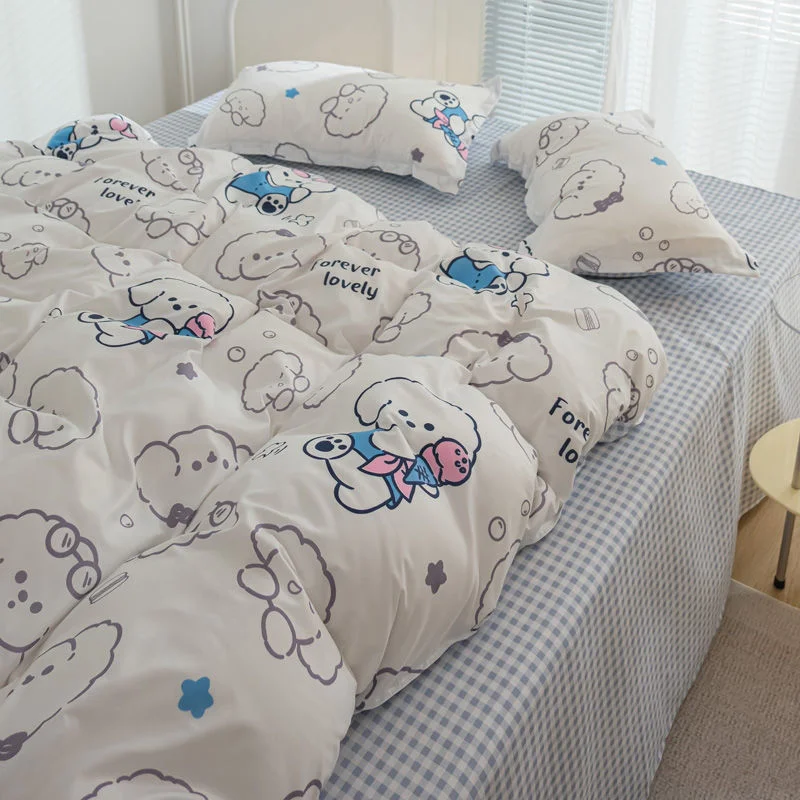 Aonga Cute Dog Duvet Cover Set Soft Kids Adult Twin Queen Size Girls Boys Flat Sheet Pillowcase Bedspread New No Filler Bedding Set aonga