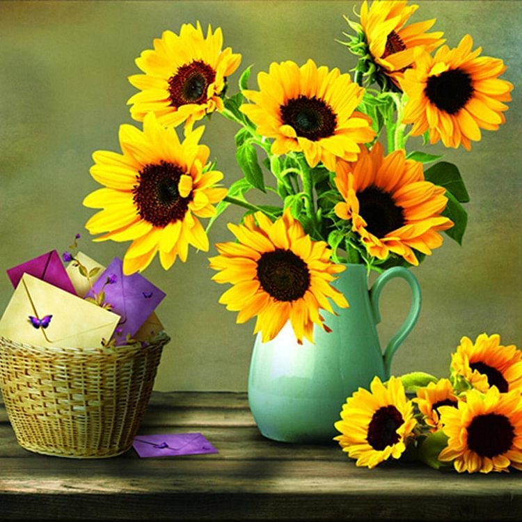 Sunflower Vase - Partial Round Drill Diamond Painting - 30x30cm(Canvas)