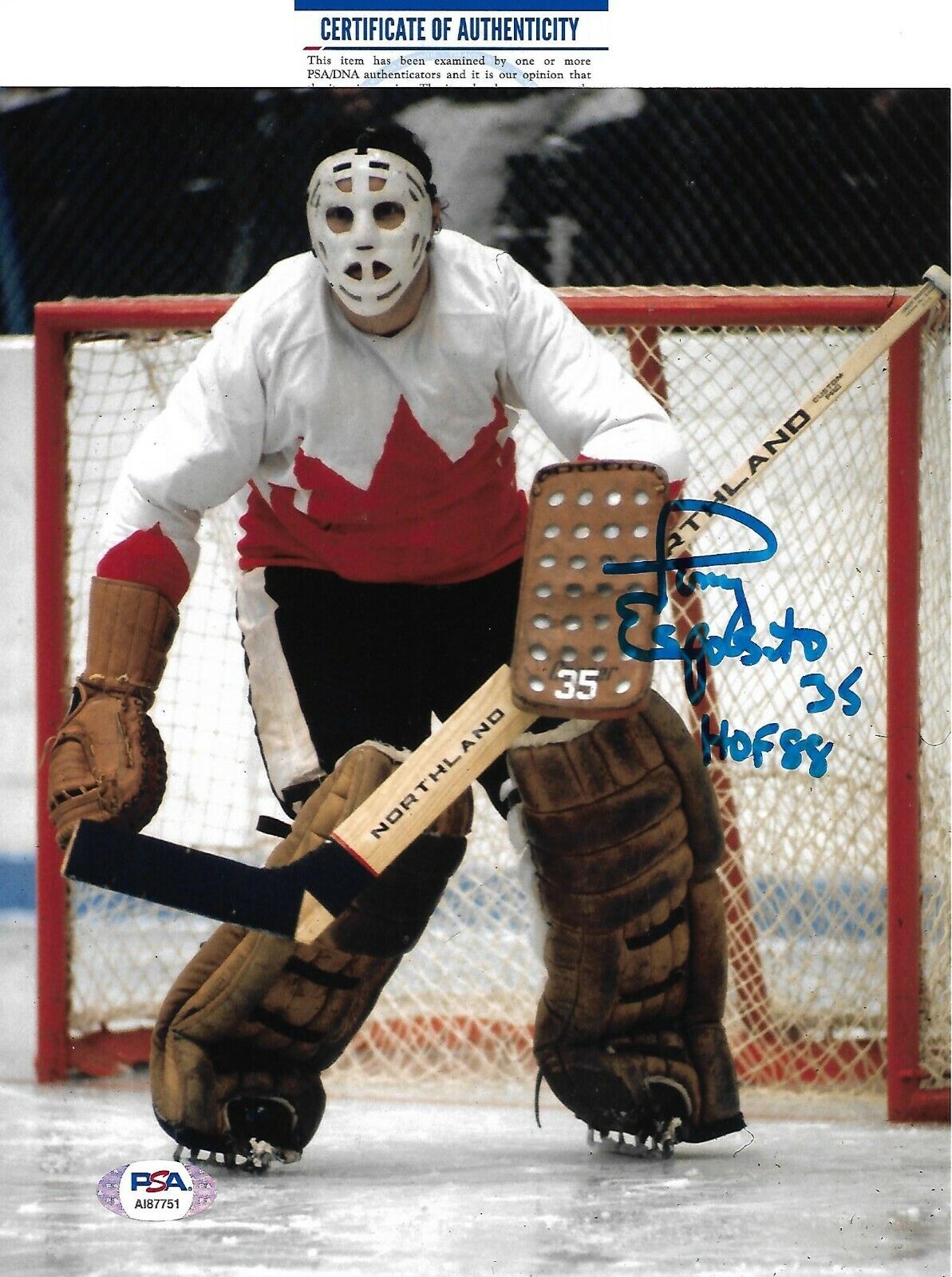 TONY ESPOSITO signed CHICAGO BLACKHAWKS 8x10 Photo Poster painting HOF 1988 PROOF w/COA PSA