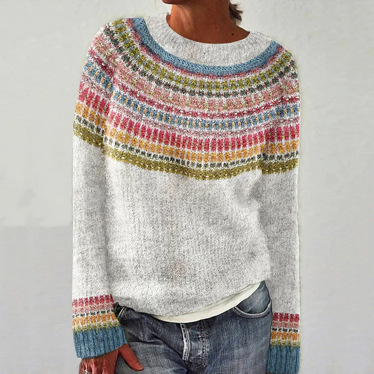 VChics Vintage Color Block Warm Comfy Sweater
