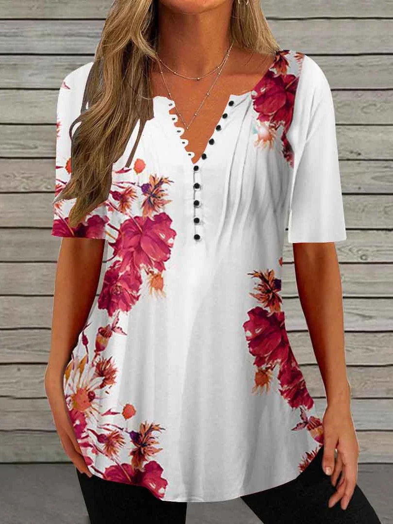 Women Half Sleeve V-neck Solid Color Dress