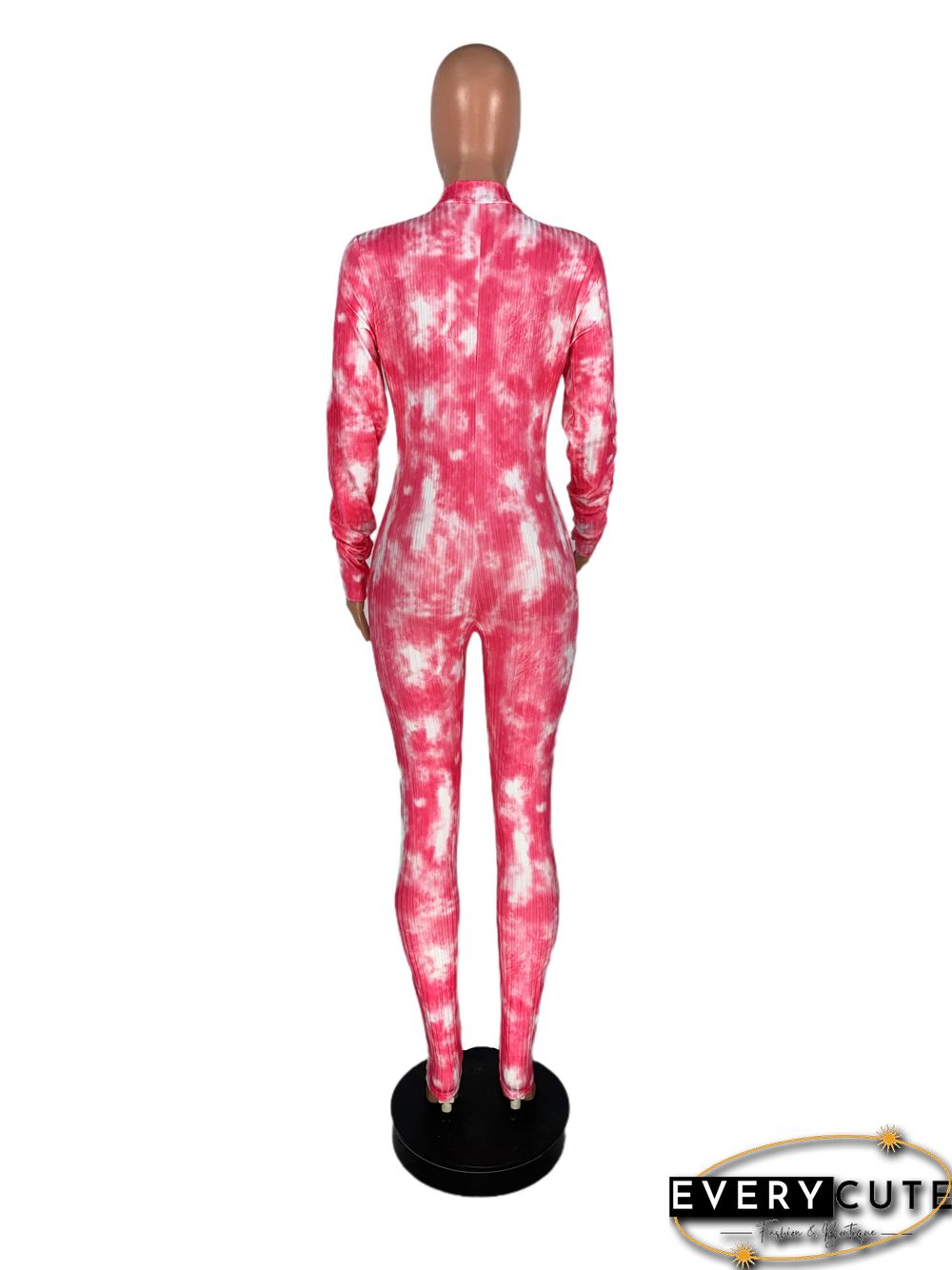 High Neck Tie-dye Zipper Slim Fit Fitness Jumpsuit