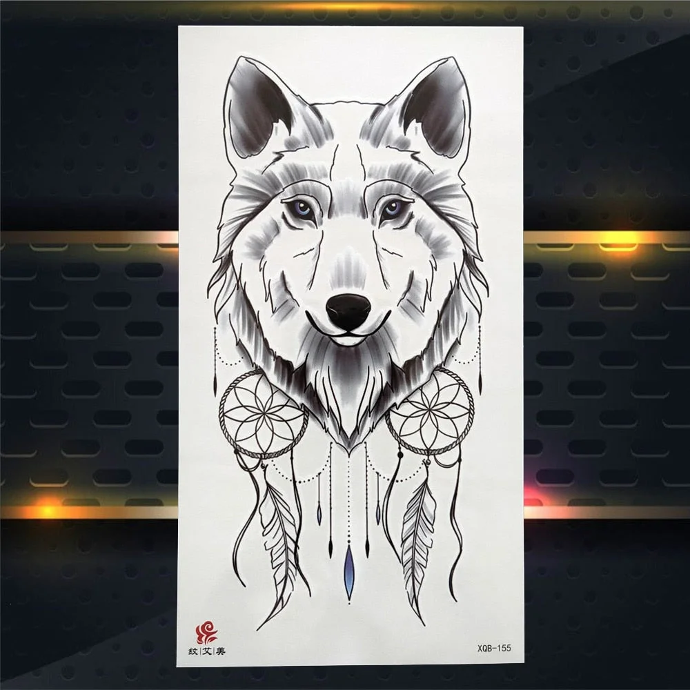 Tribal Dreamcatcher Fake Temporary Tattoo For Women Men Wolf Henna Feather Tattoos Sticker Watercolor Compass Waterproof Tatoos