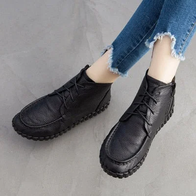 GKTINOO 2021 Vintage Style Genuine Leather Women Boots Flat Booties Soft Cowhide Women's Shoes Ankle Boots zapatos mujer