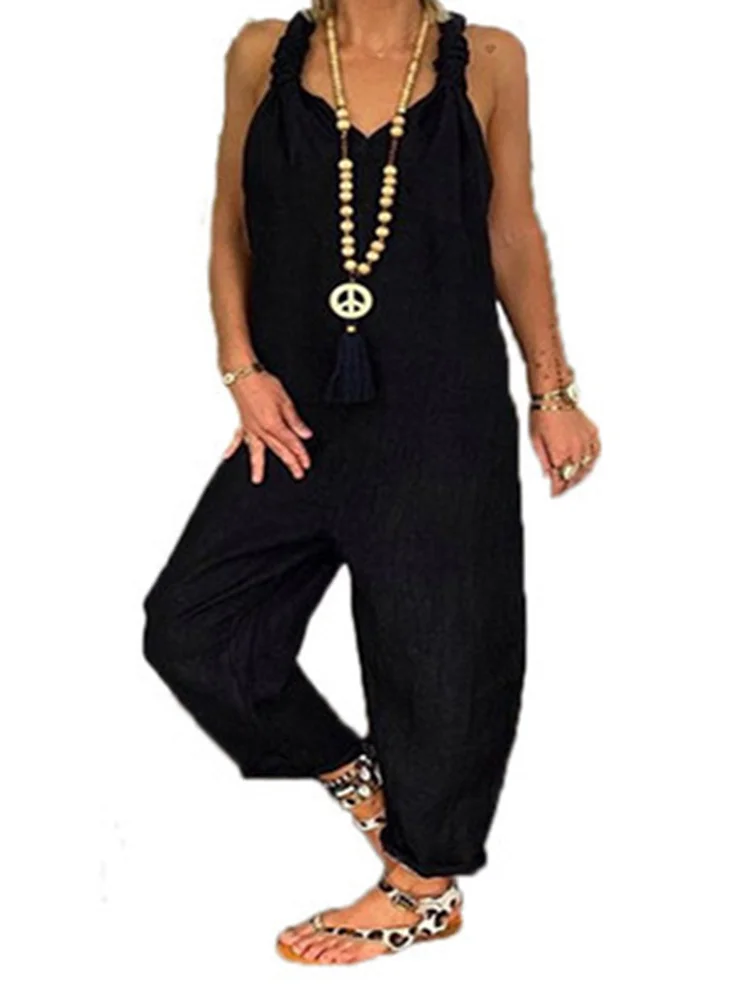 Casual Solid Sleeveless Overall Jumpsuit