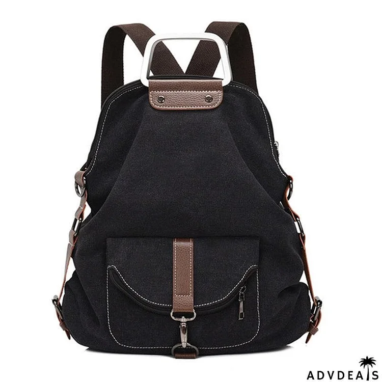 New Canvas Zipper Up Metal Handle Designer Backpack