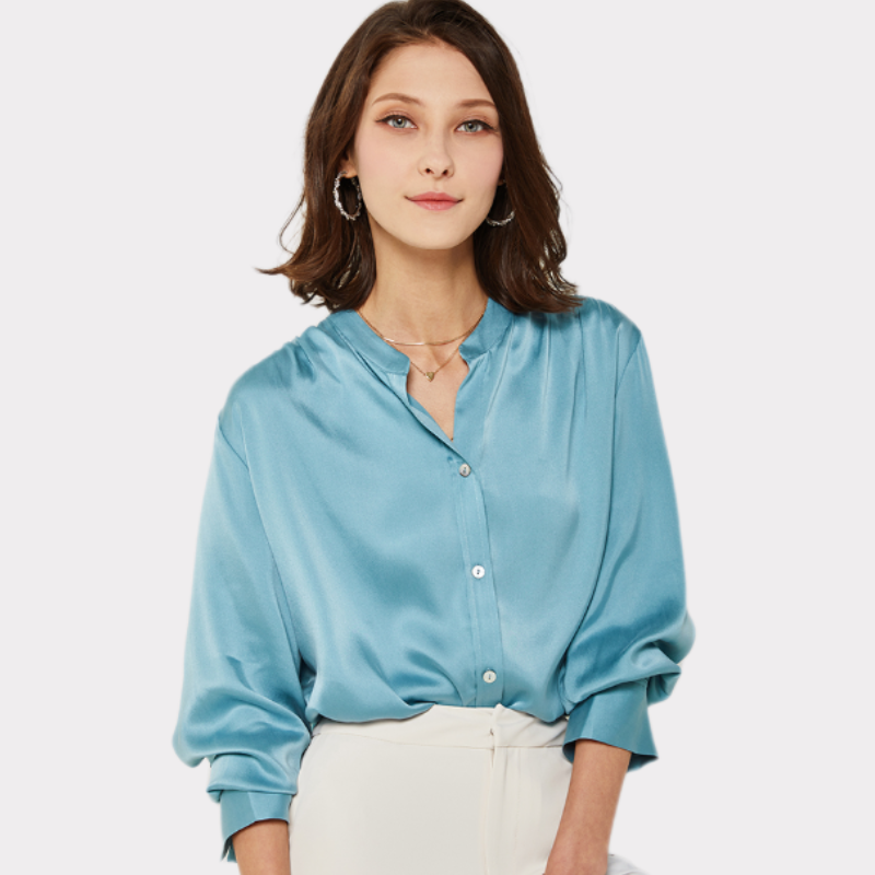 22 MM Stand Collar Silk Blouse Shirt For Women REAL SILK LIFE