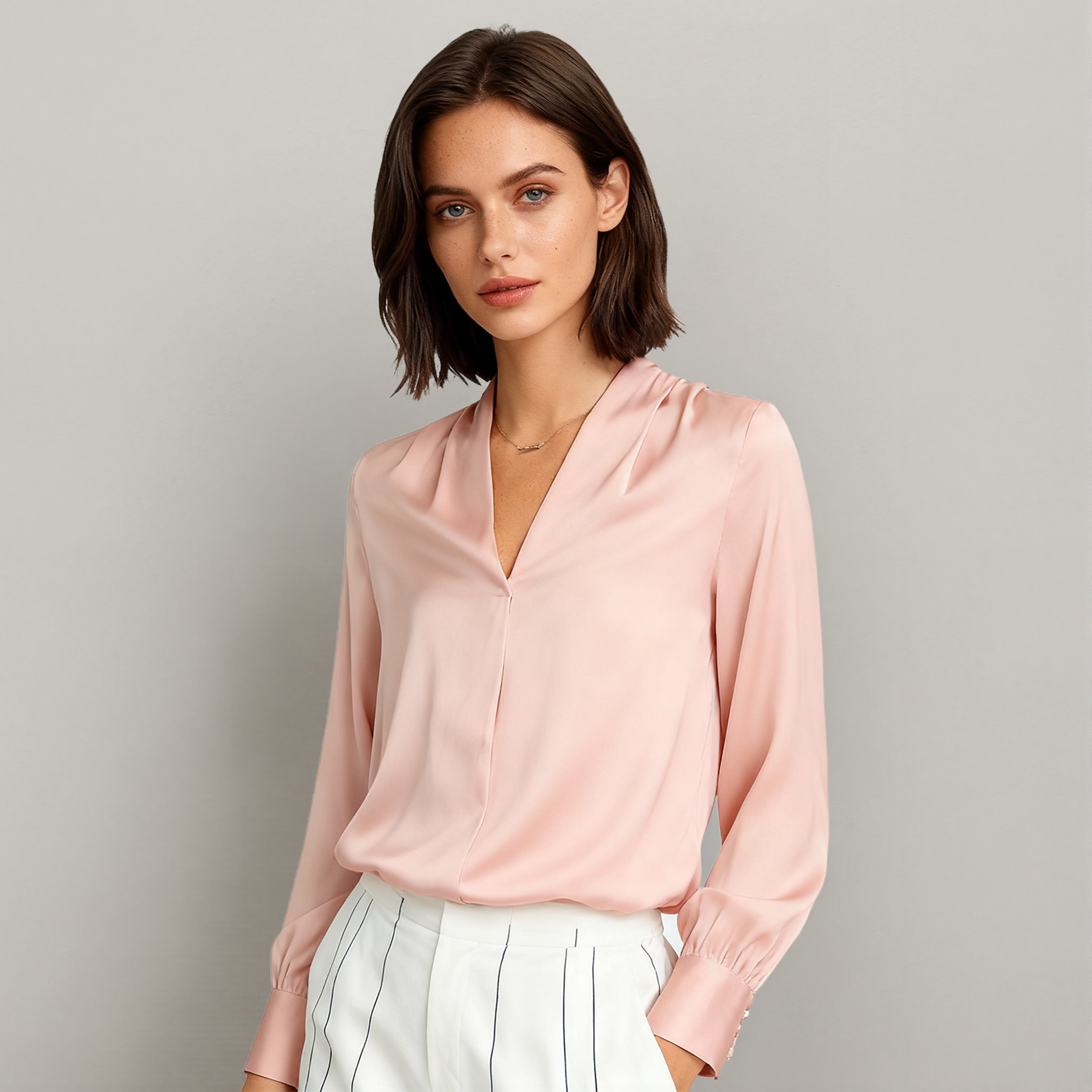Spring V-neck Silk Shirt for Women REAL SILK LIFE