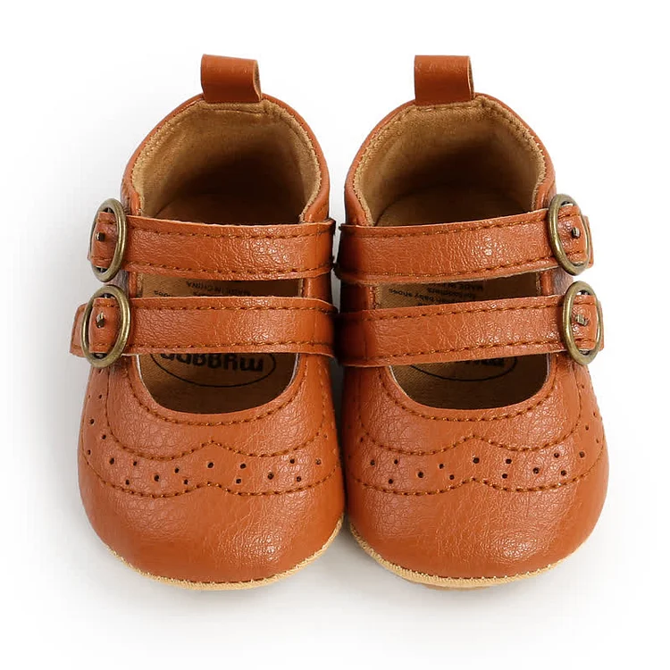 Baby Retro Double Buckle Leather Shoes