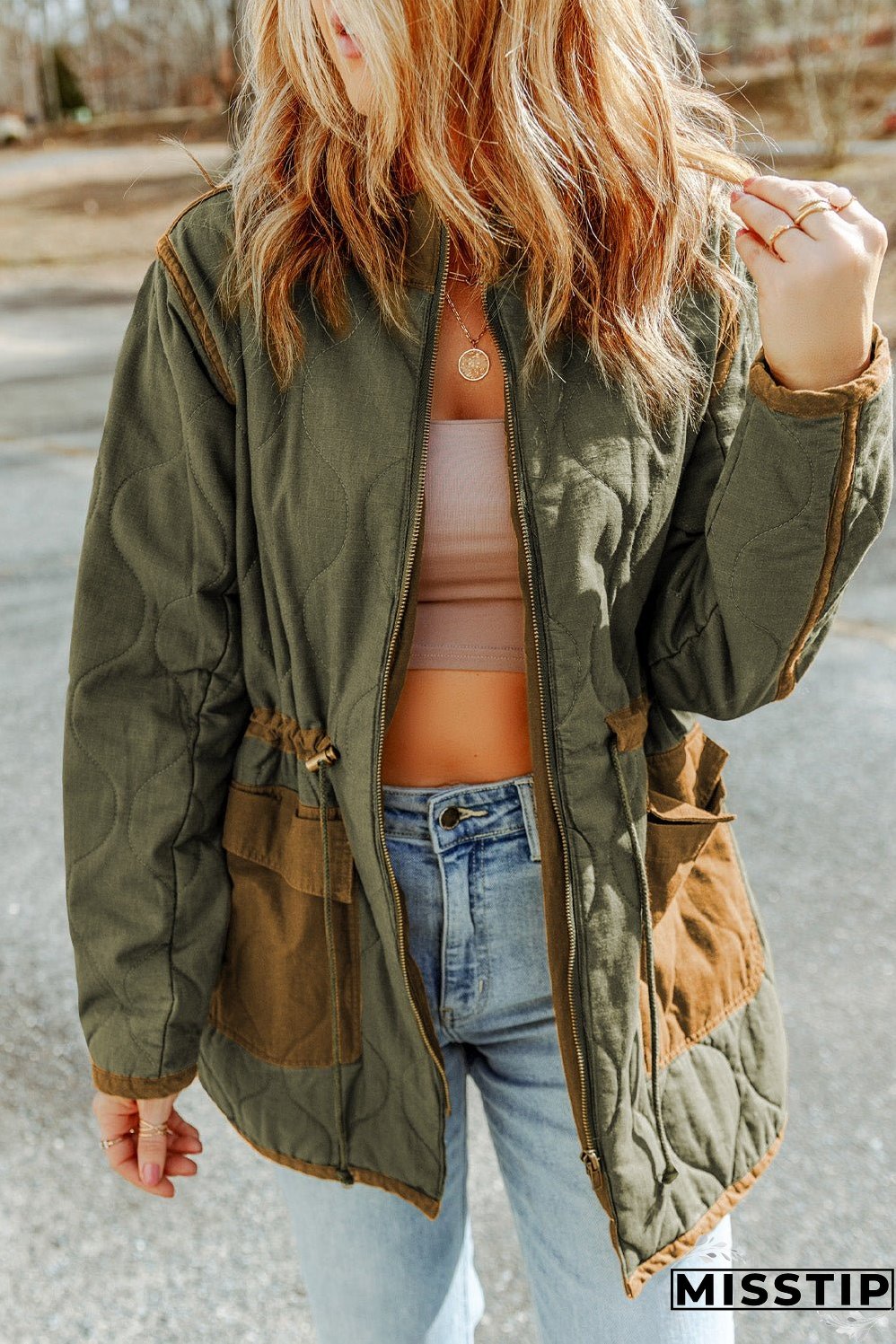 Stitching Quilted Drawstring Jacket