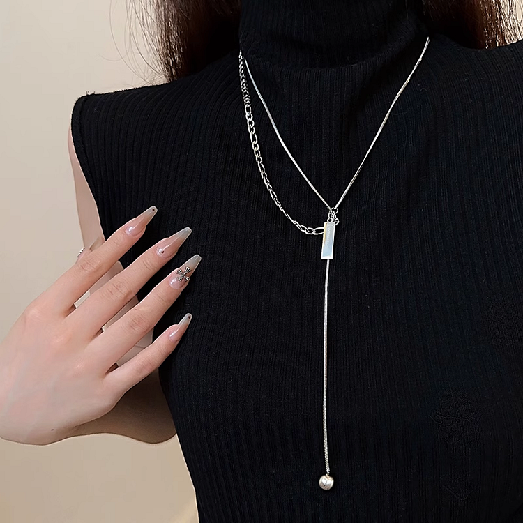 Tassel Tag Titanium Steel Splicing Necklace Sweatshirt Chain