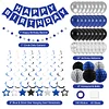 Birthday Decorations, Happy Birthday Banner with Birthday Balloons, Honeycomb Balls, Hanging Swirls, Circle Dots Garland, Happy Birthday Party Decorations for Women Men Boys Girls (Blue&Silver)