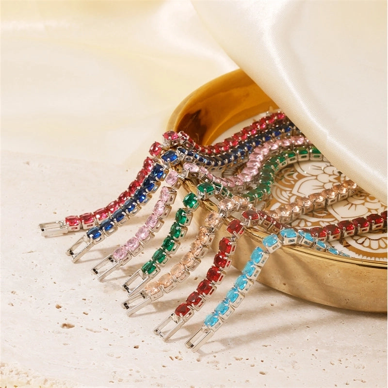 Hip-Hop Solid Color Copper Inlay Zircon K Gold Plated Rhodium Plated Unisex Tennis Bracelet