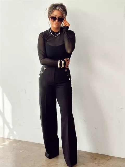 Tummy Control Button Wide Leg Pant(BUY 2 FREE SHIPPING)