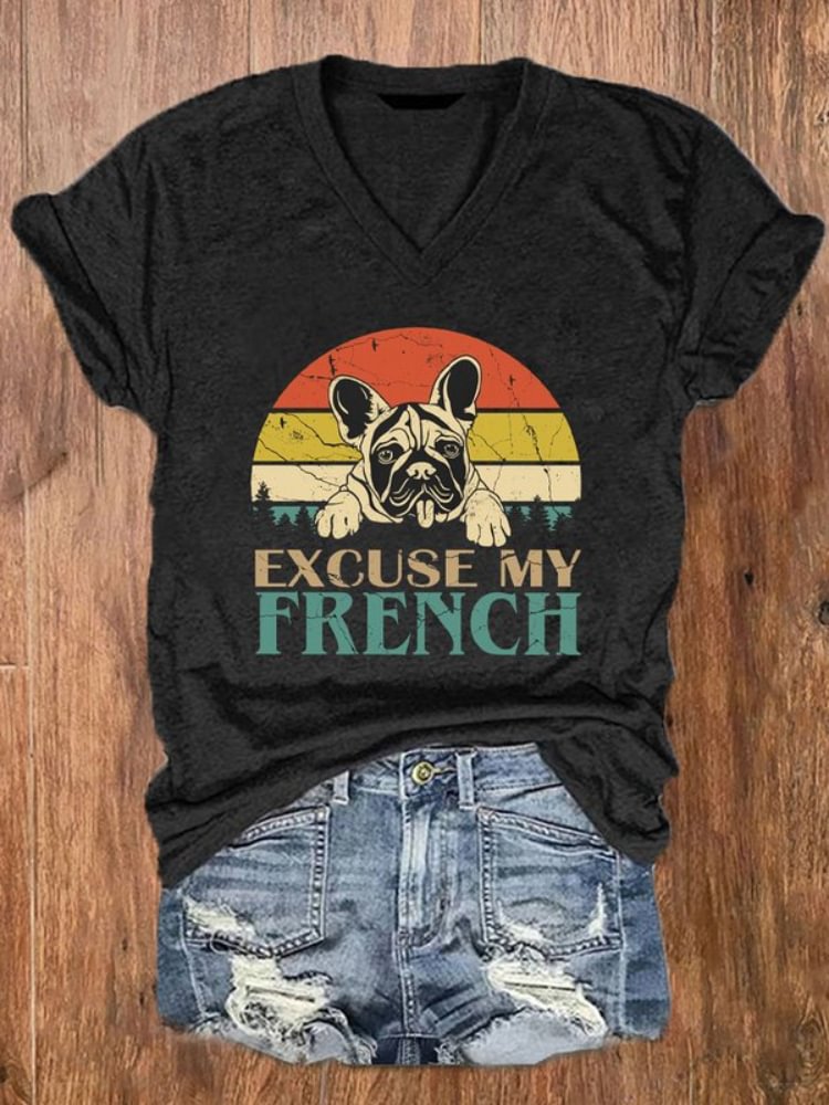 Excuse My French Dog Print Short Sleeve T Shirt