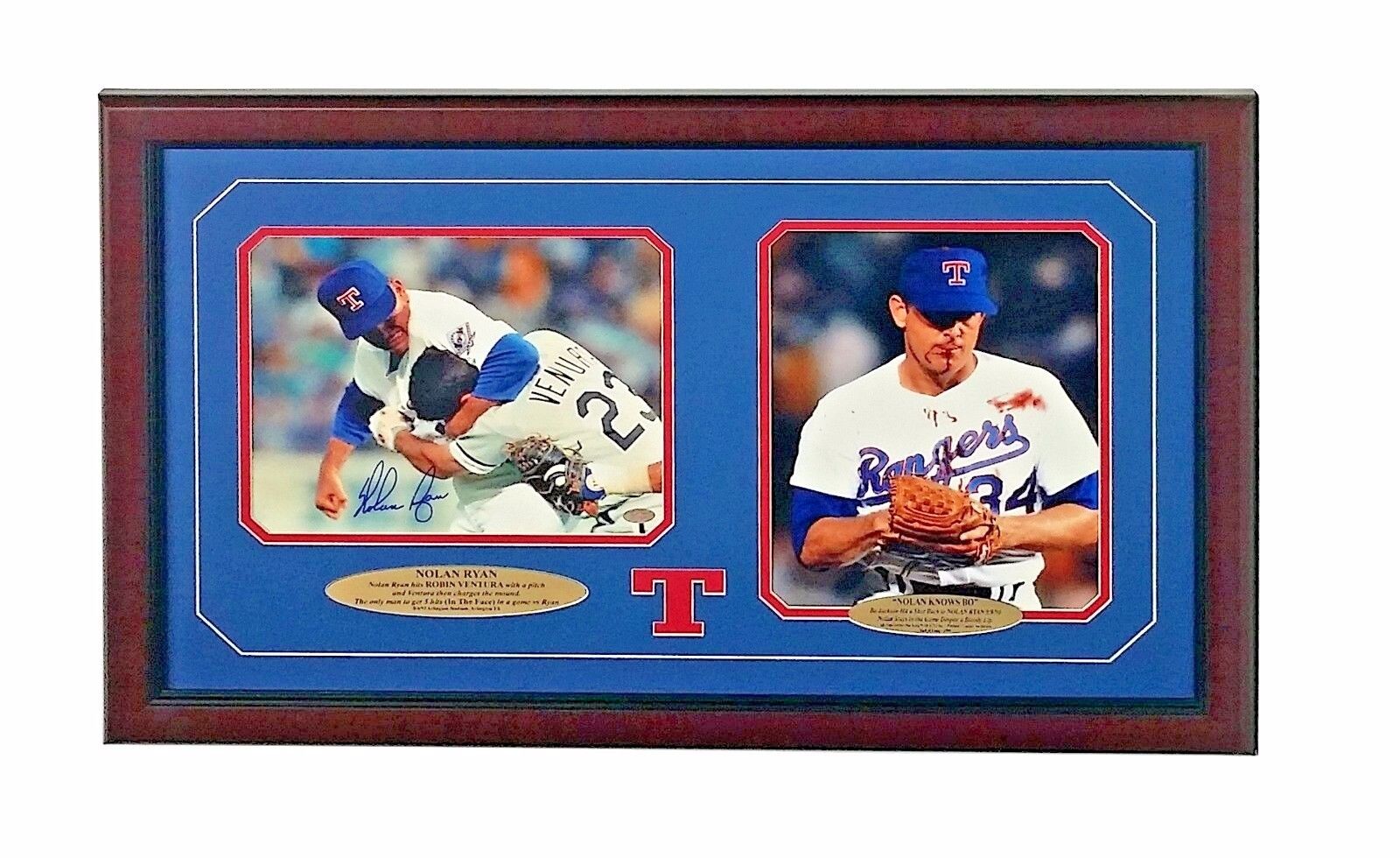 Nolan Ryan Signed Dual 8x Frame Bloody Lip & Fight COA Player Holo Autograph