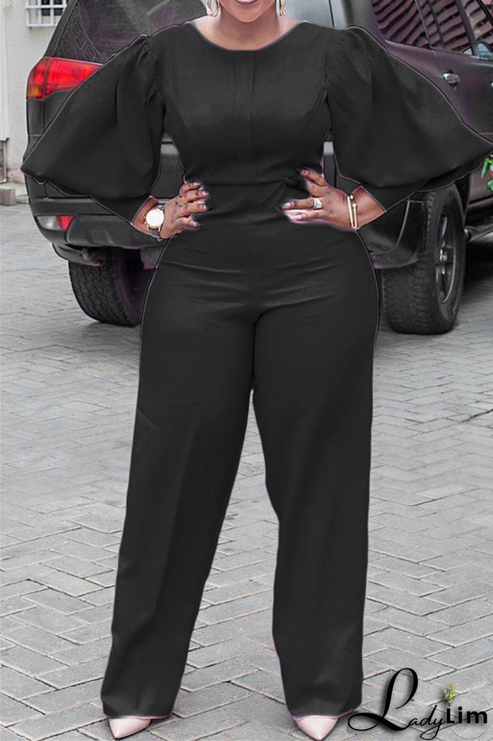 Pink Fashion Casual Solid Basic O Neck Regular Jumpsuits