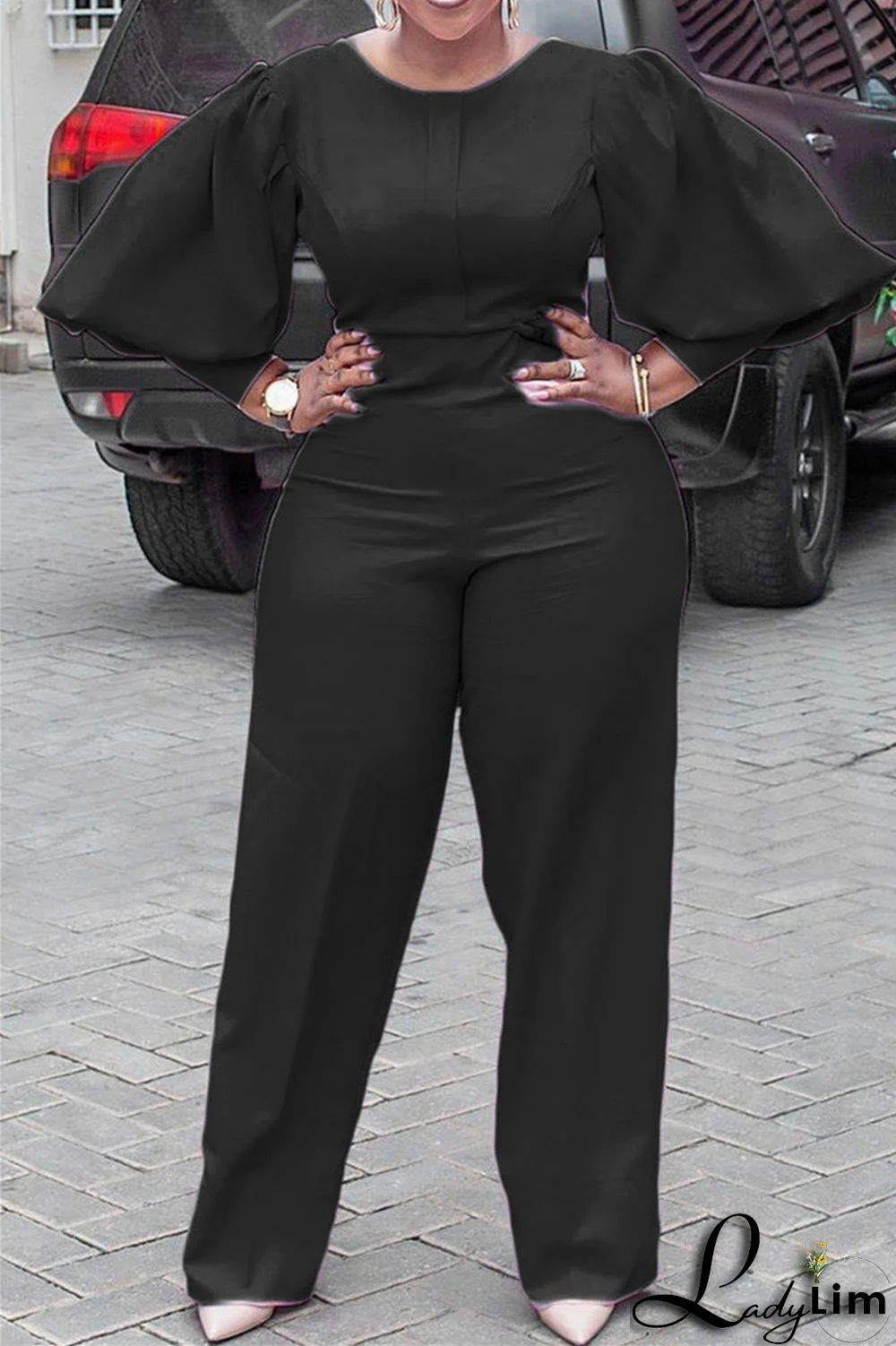 Pink Fashion Casual Solid Basic O Neck Regular Jumpsuits