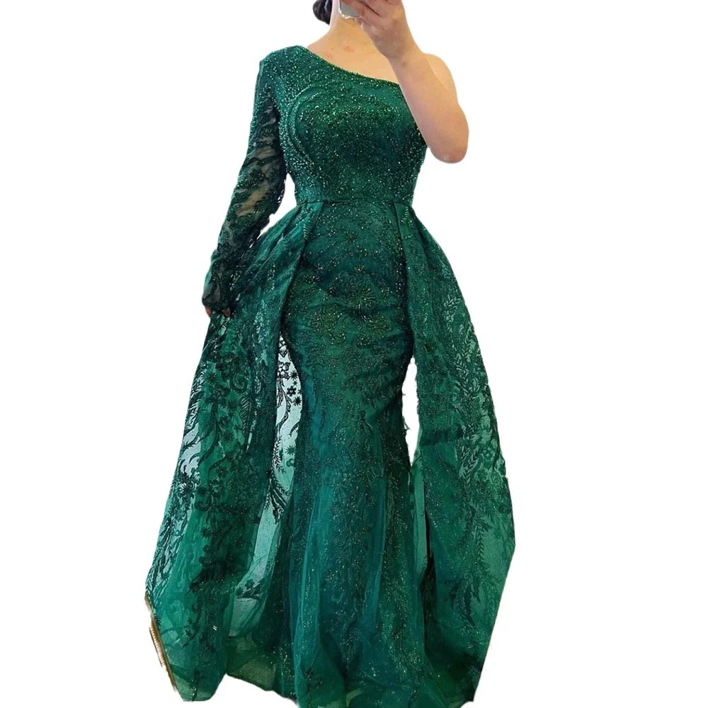 Uveng Uveng Women Decorating Fishtail Dress Dress Net Yarn Nails Light And Fashionable Shoulder Long Sleeve Dress