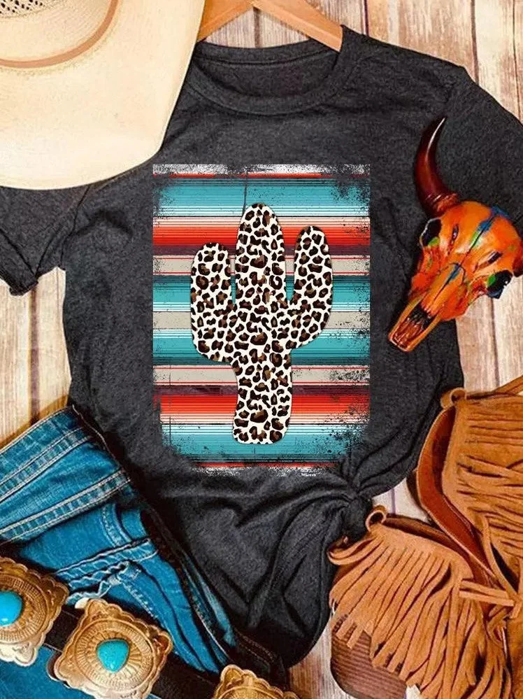 Serape Striped Leopard Cactus T-Shirt