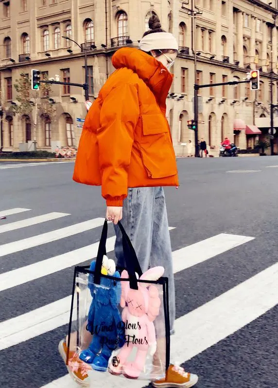 New orange duck down coat plus size clothing womens parka stand collar Large pockets fine coats