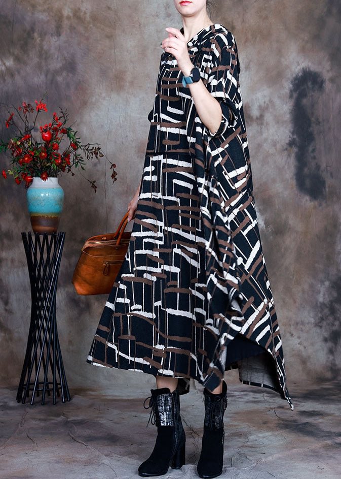 Coffee Knit asymmetrical design Fall Hoodie Dresses