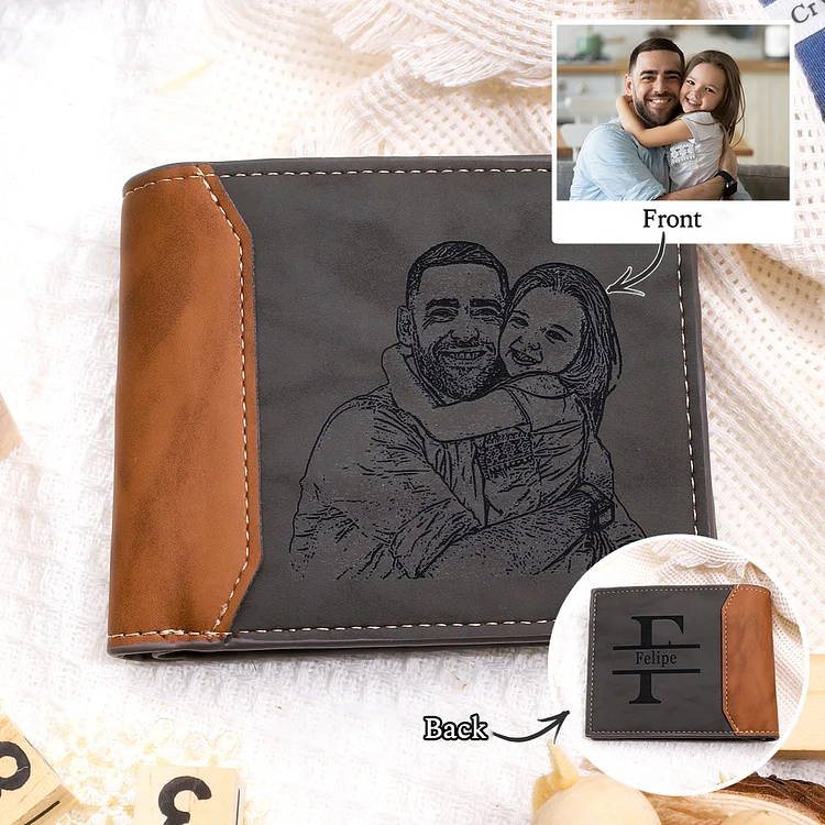 Personalized Name Leather Wallet Engraved Letter And Photo Gift For Dad