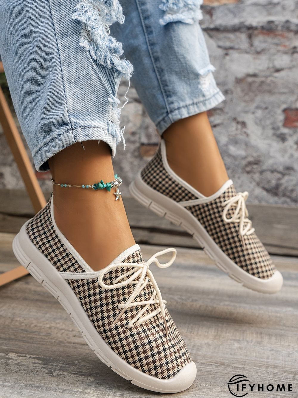 Plus Size Graphic Pattern Lace-up Front Linen Shoes | IFYHOME