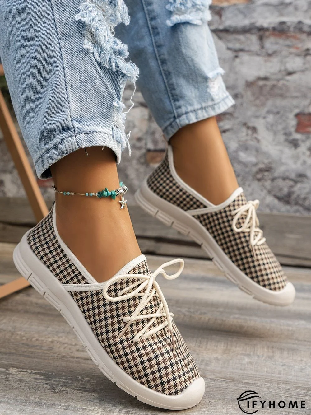 Plus Size Graphic Pattern Lace-up Front Linen Shoes | IFYHOME