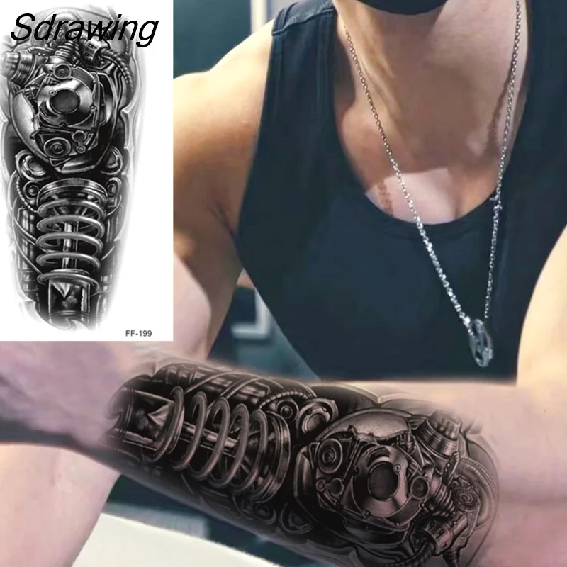 Sdrawing Forest Tattoo Sticker for Men Women Children Tiger Wolf Death Skull Temporary Tattoo Fake Henna Skeleton King Animal Tatoo