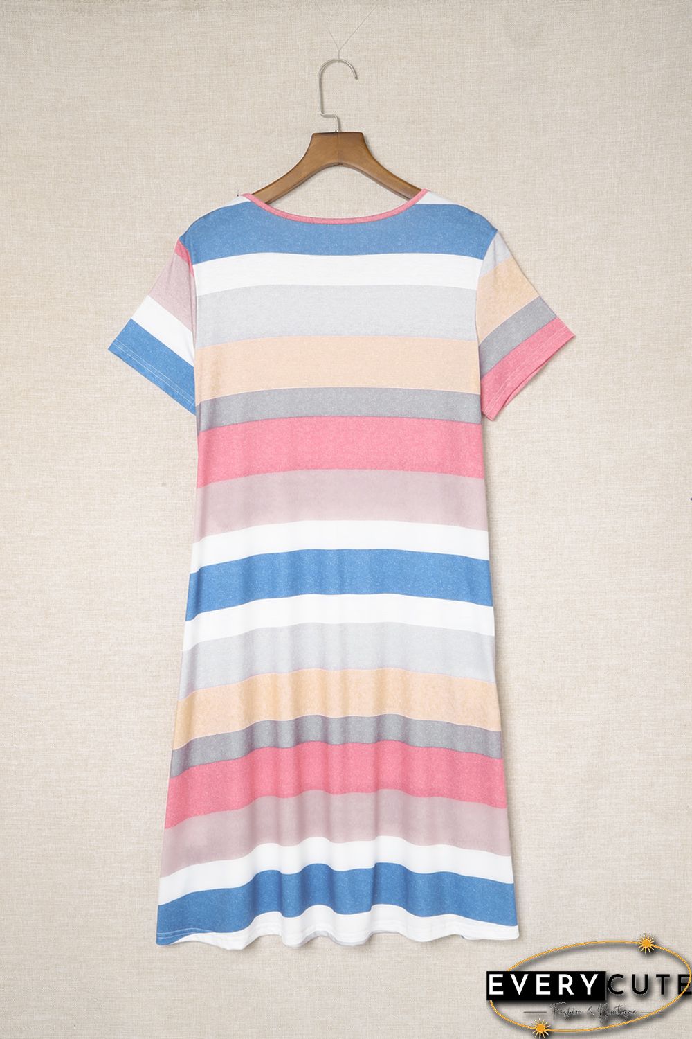 Multicolor Striped Pocket T Shirt Dress