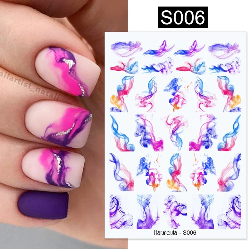 3D Charms Bronzing Flowers Leaf Nail Foils Stickers Watercolor Abstract Decals Sliders Manicures Nail Art Decorations For Autumn