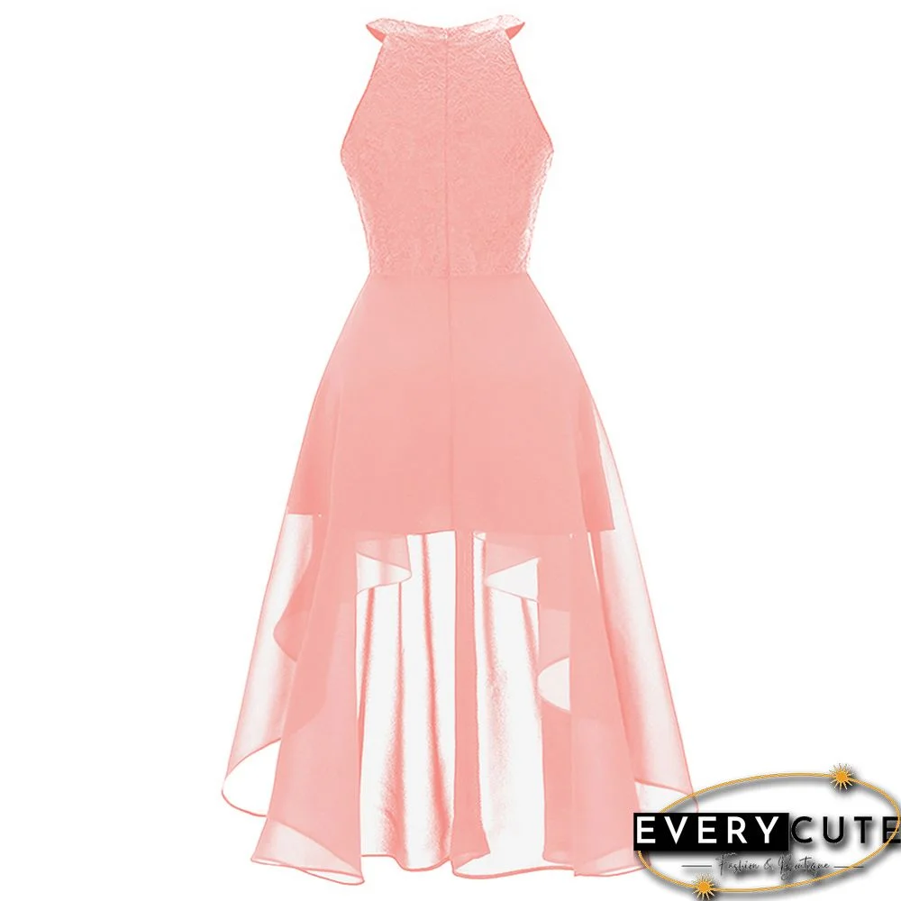 Pink Lace Halter Neck Swing Tuxedo Dress