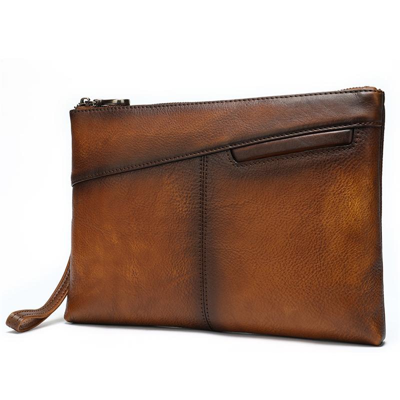 Simple Leather Casual Solid Color Zipper Design Business Clutch