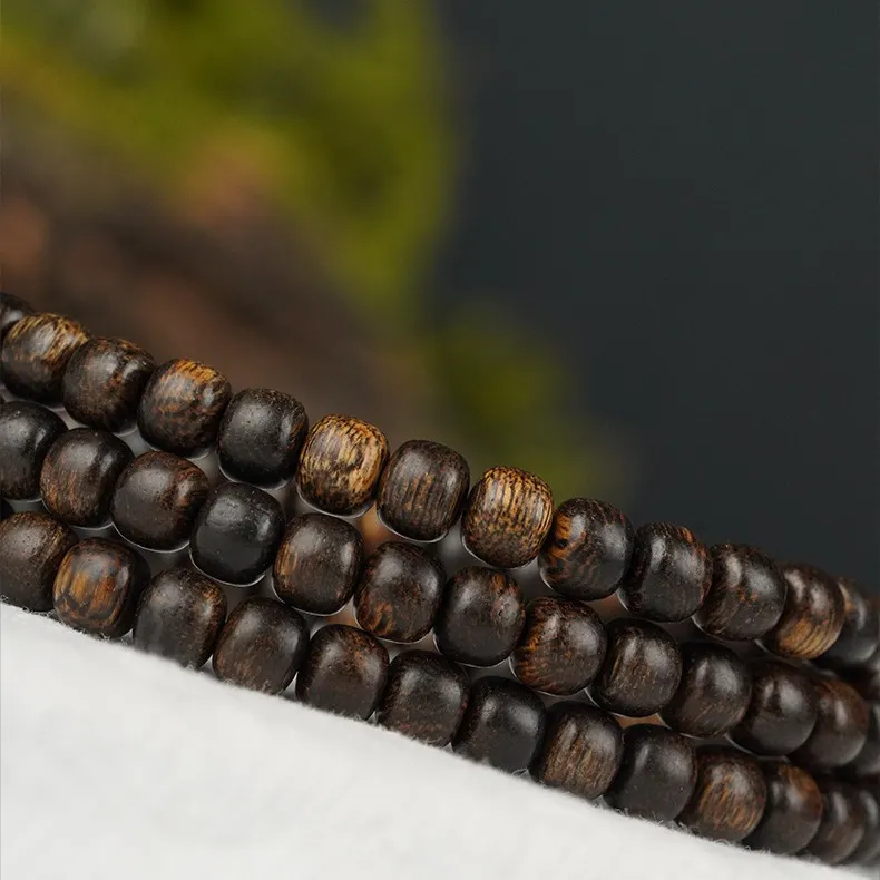 Authentic Vietnamese Nha Trang Purple Agarwood Jade-Like Scarred Old Material Bracelet 6mm Sinking Grade Barrel Bead Mala Bracelet