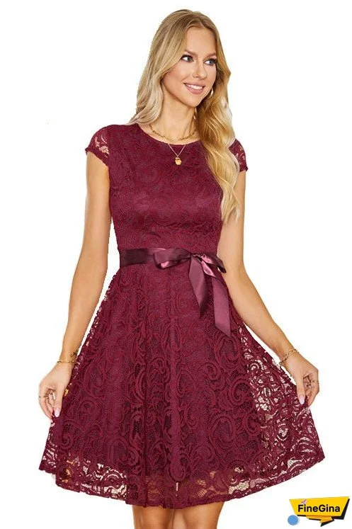 Dark Navy Lace Cap Sleeves A-Line Party Dress