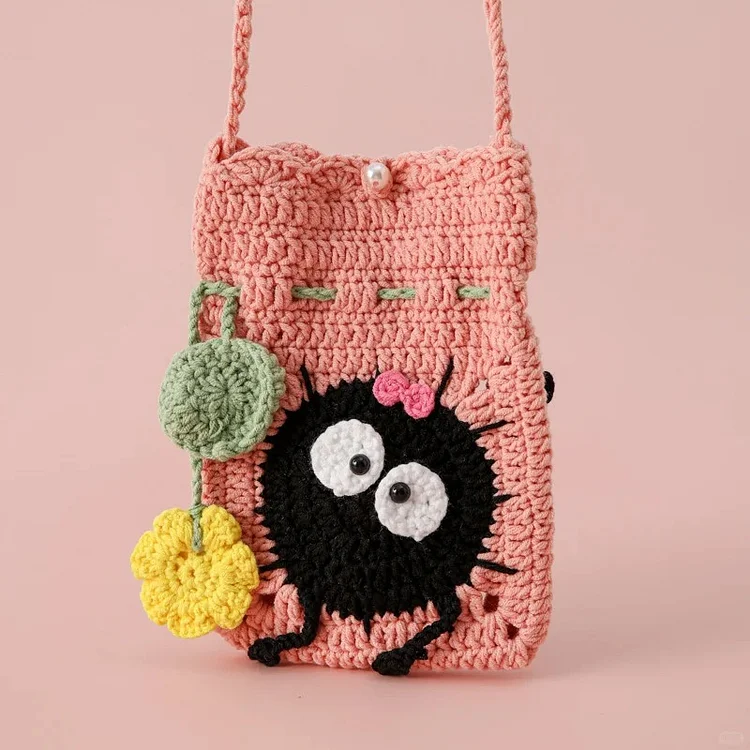 Lulusnow Handmade Orange Googly Eye  Crochet Crossbody Bag Phone Bag