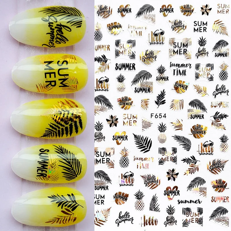 Gold White Bronzing Christmas Nail Sticker 3D Snowflakes Leaf Geometry Lines Letter For Manicure Sliders Decoration Accessories